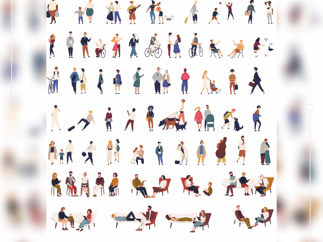 小清新插画拼贴卡通扁平风人物素材可爱小人psd源文件ai矢量png图