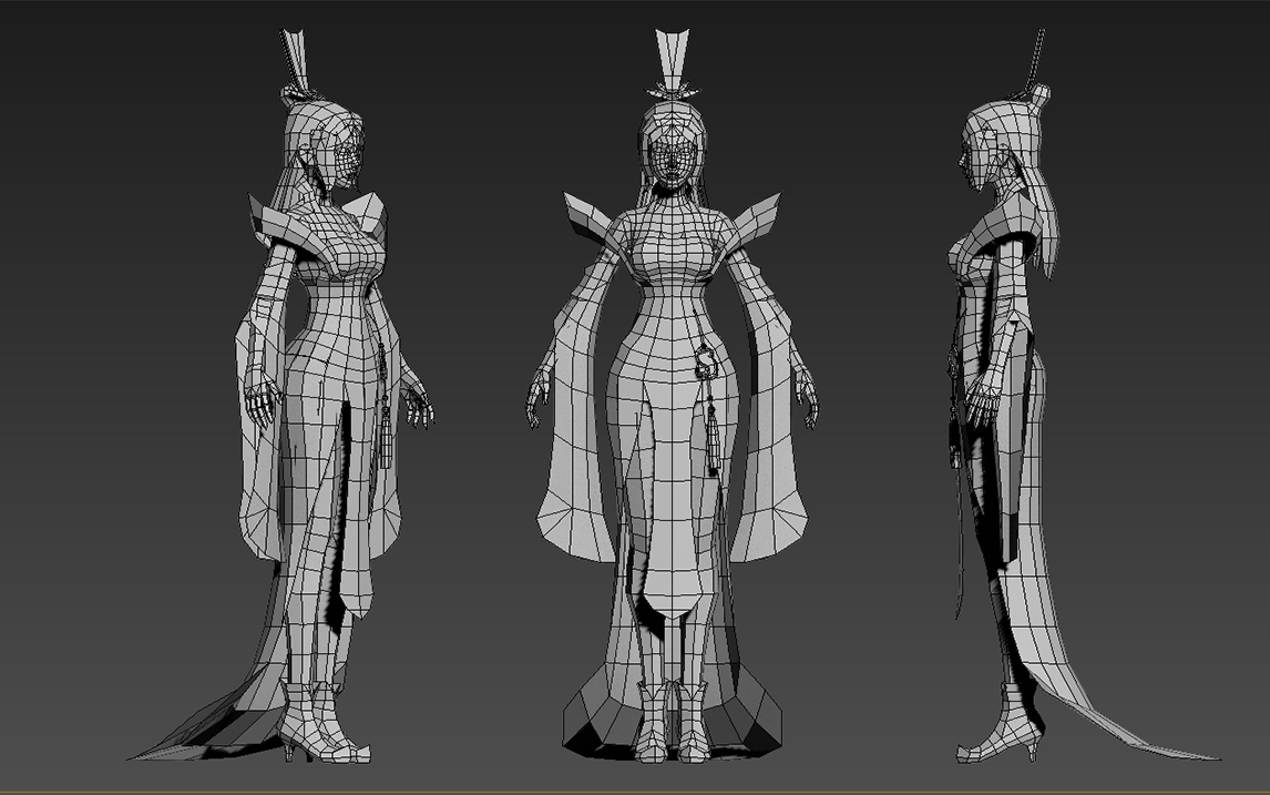 3dmax人物建模古风游戏美女角色建模全身模型布线调整技巧