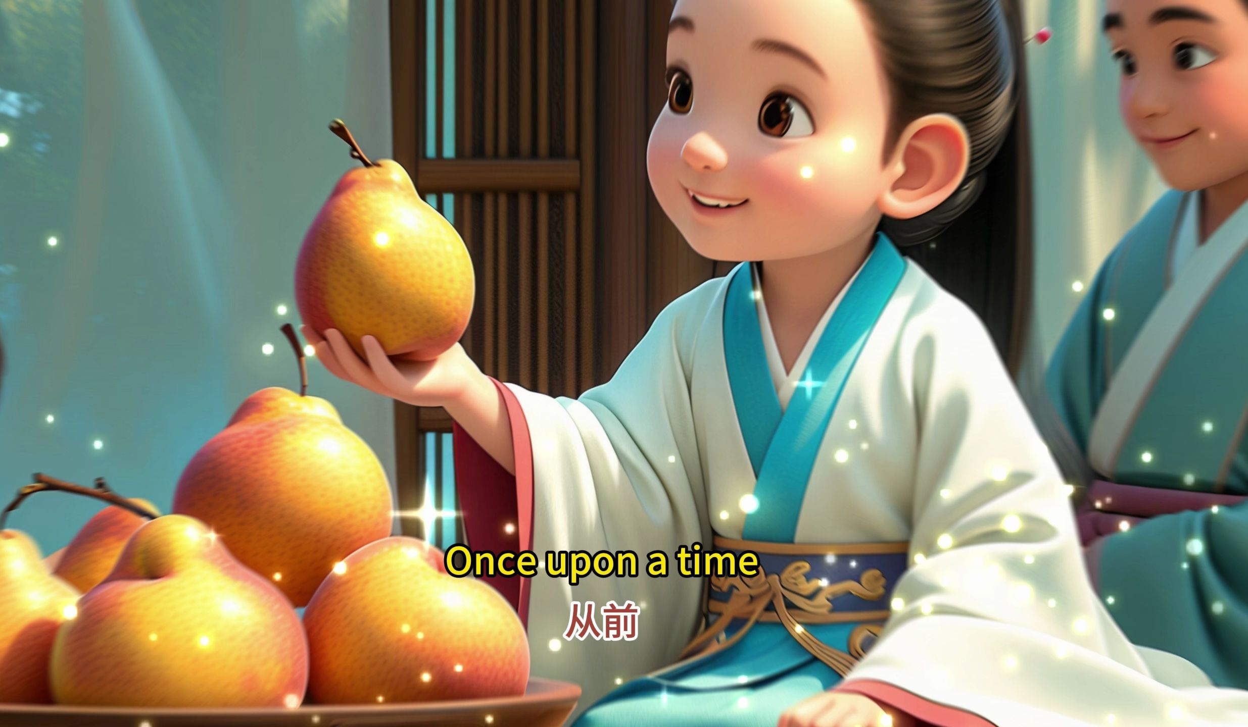 中国传统故事孔融让梨英文演讲朗诵led背景