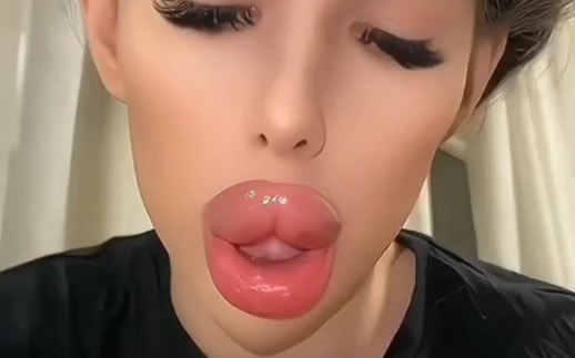 美女用她那厚厚的大嘴唇子吃东西