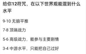 给你12符咒能在以下世界混到什么水平？