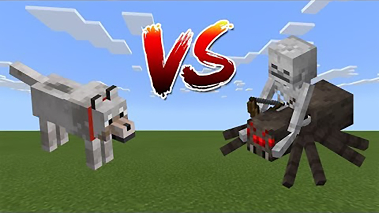我的世界:狗vs骷髅骑士,哪个生物伤害更高?