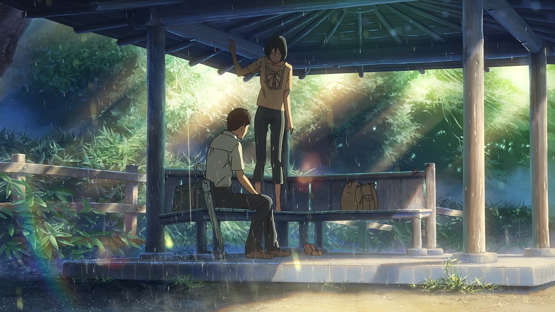 言叶之庭隐约雷鸣 阴霾天空 但盼风雨来 能留你在此隐约雷鸣 阴霾天空