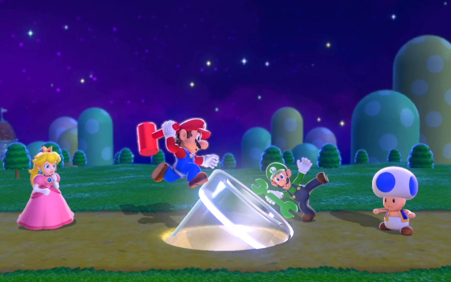 switch上,马里奥3d世界,这游戏有点意思,收集星星,印章,跳金旗.