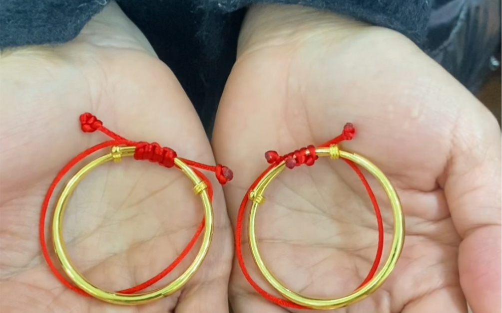 金手镯绑个红绳绑法图图片