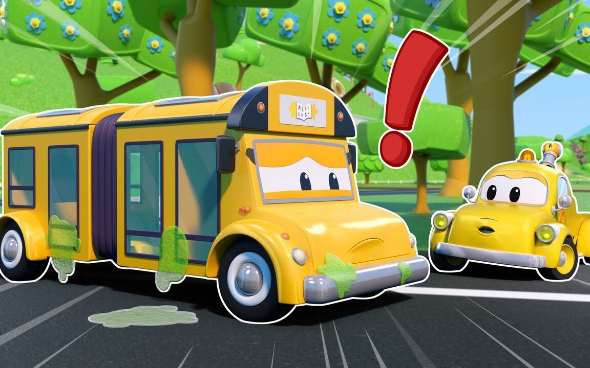 校车被粘液困住了 汽车修理 救援 早教 益智 育儿 汽车动画片