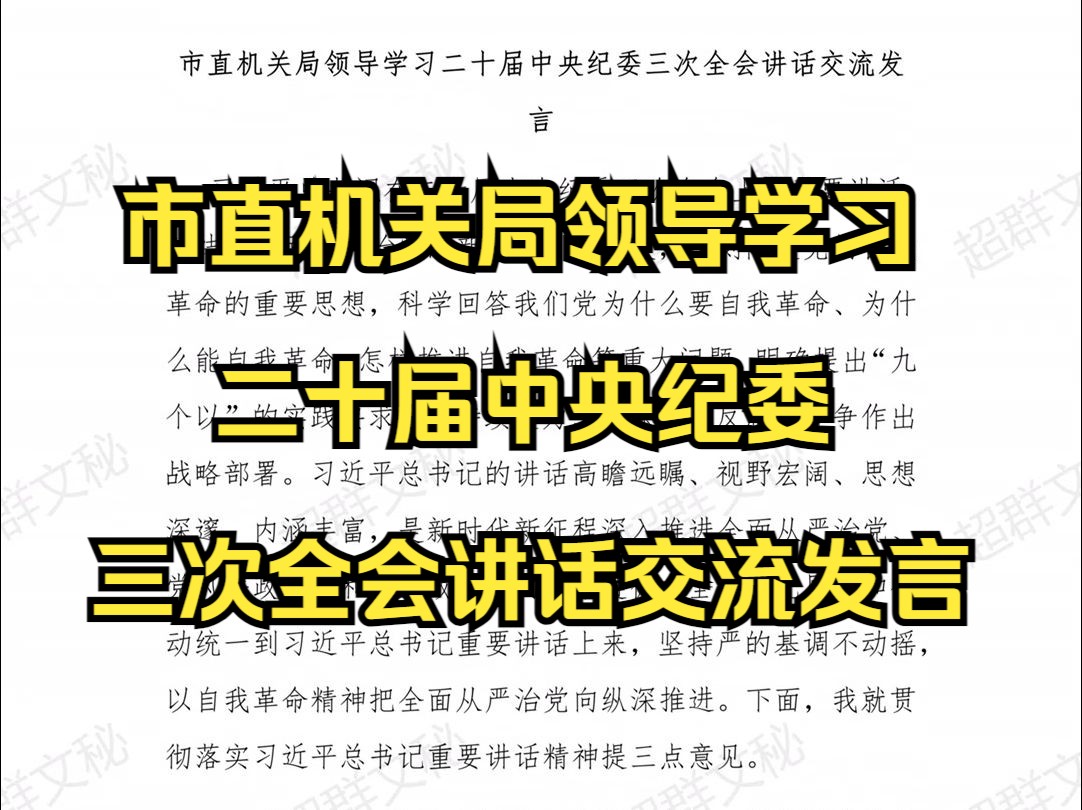 市直机关局领导学习二十届中央纪委三次全会讲话交流发言 最新范文哔哩哔哩bilibili