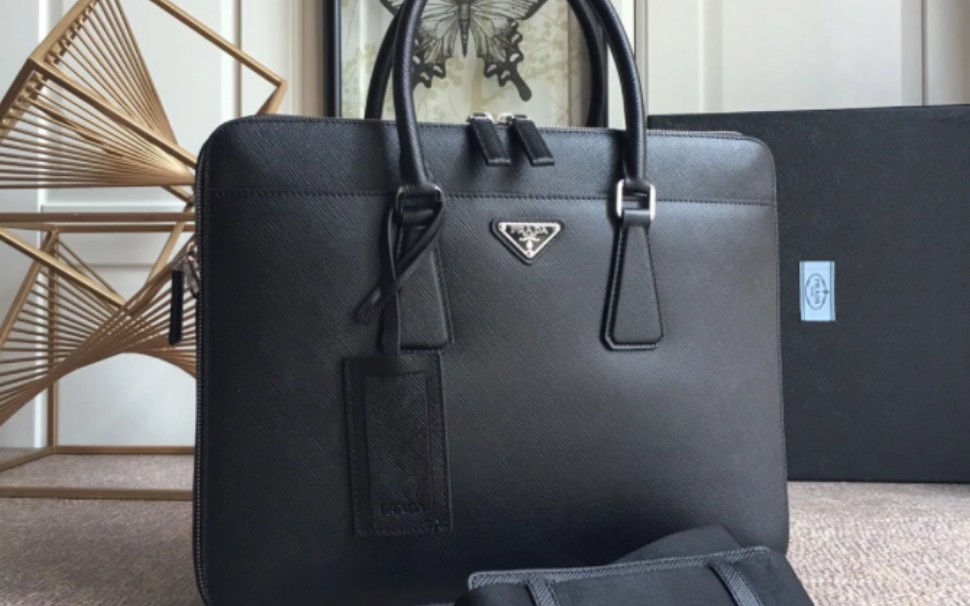 prada普拉达经典十字纹牛皮手提包公文包电脑包男包 #公文包 #prada