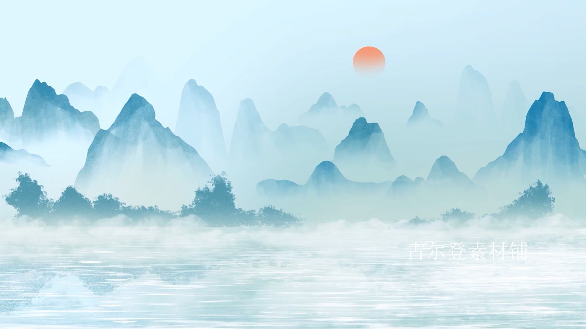 且看行云 少儿古典舞蹈配乐古风山水led大屏幕高清背景视频素材