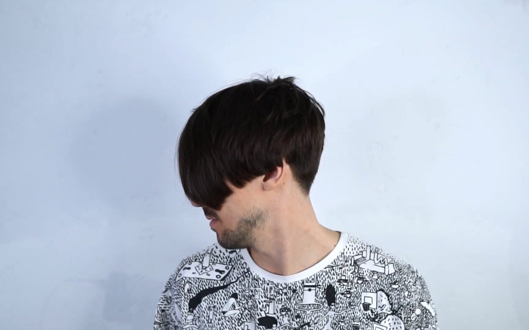 long haircut for men with long bangs, triangular layers and