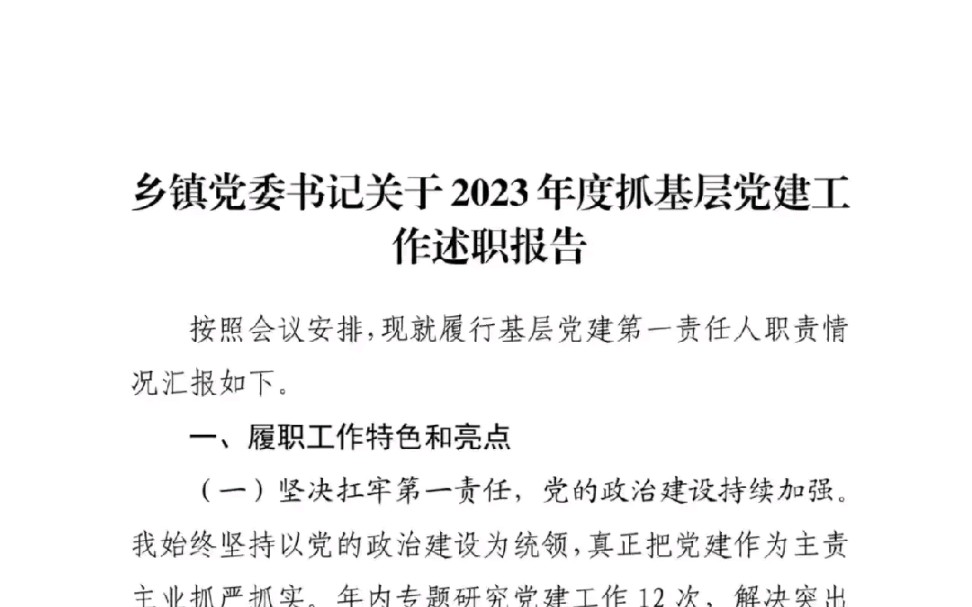 乡镇党委书记关于2023年抓建党工作述职报告哔哩哔哩bilibili