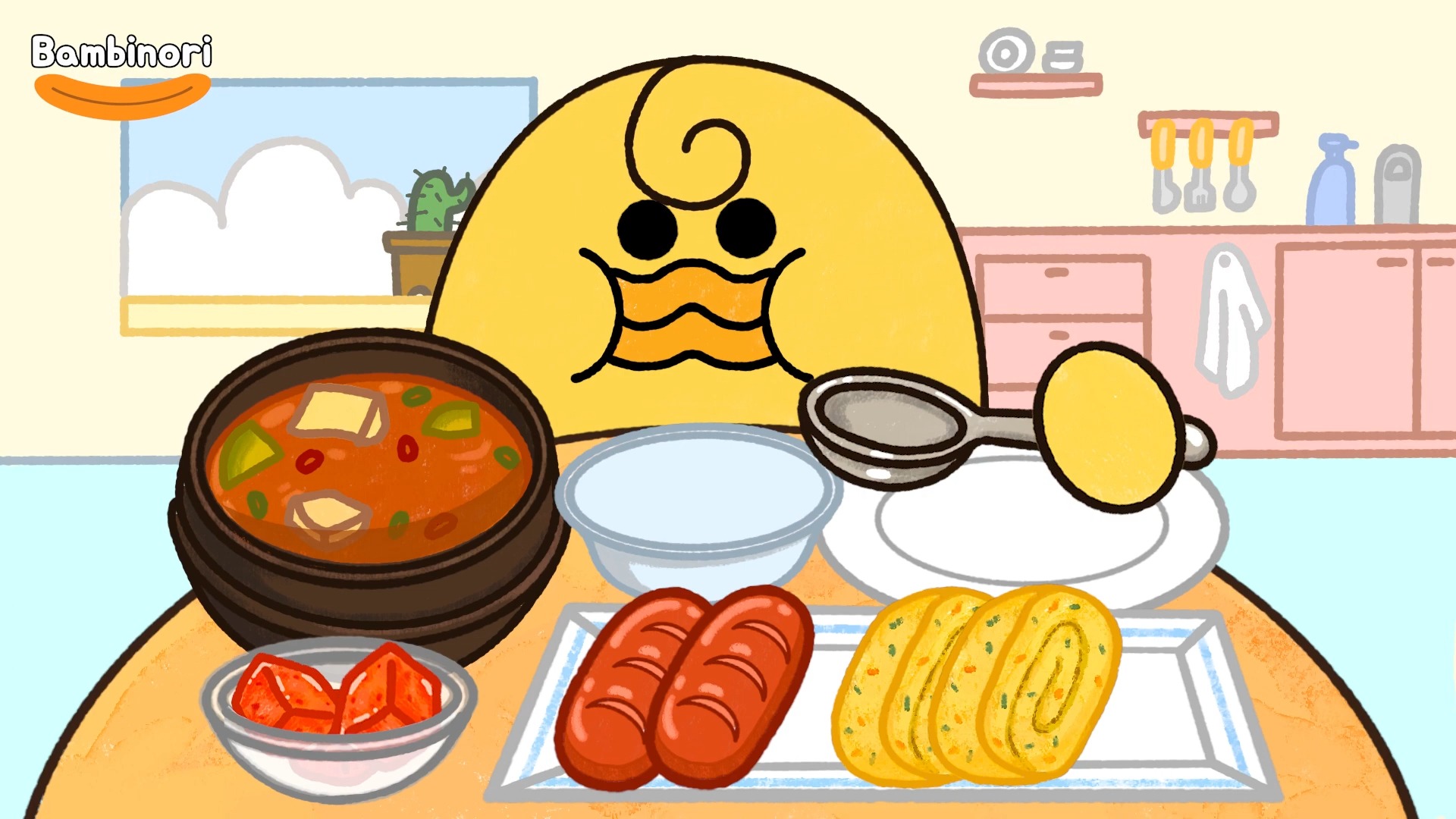 妈妈做的一顿美味的家常菜!(香肠,煎蛋,蛋卷,大酱炖菜)