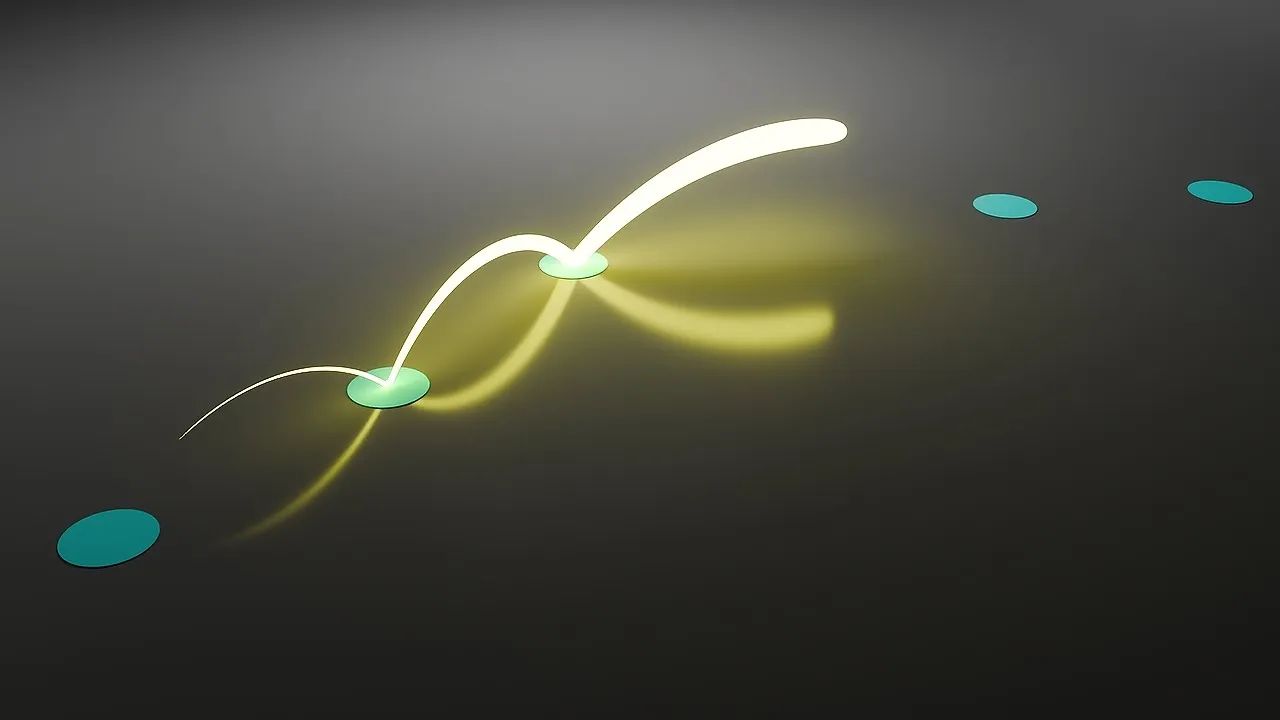 2 中建模制作弹跳发光能量曲线轨迹音乐可视化