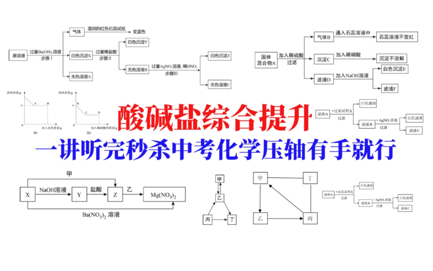 [图]酸碱盐巅峰难题训练！中考内最难的推断、粉末、流程、除杂、检验汇总集训，听完秒杀压轴有手就行！