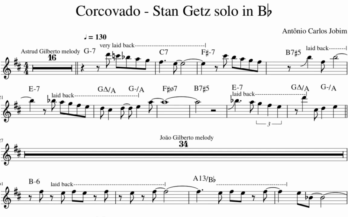 [图]Stan Getz - "Corcovado" Transcription