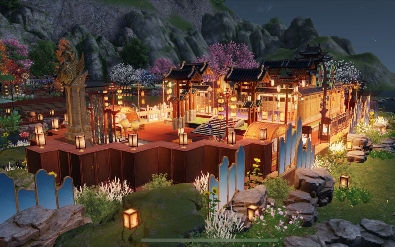 天刀手游家园灯火摇曳的豪华船舫