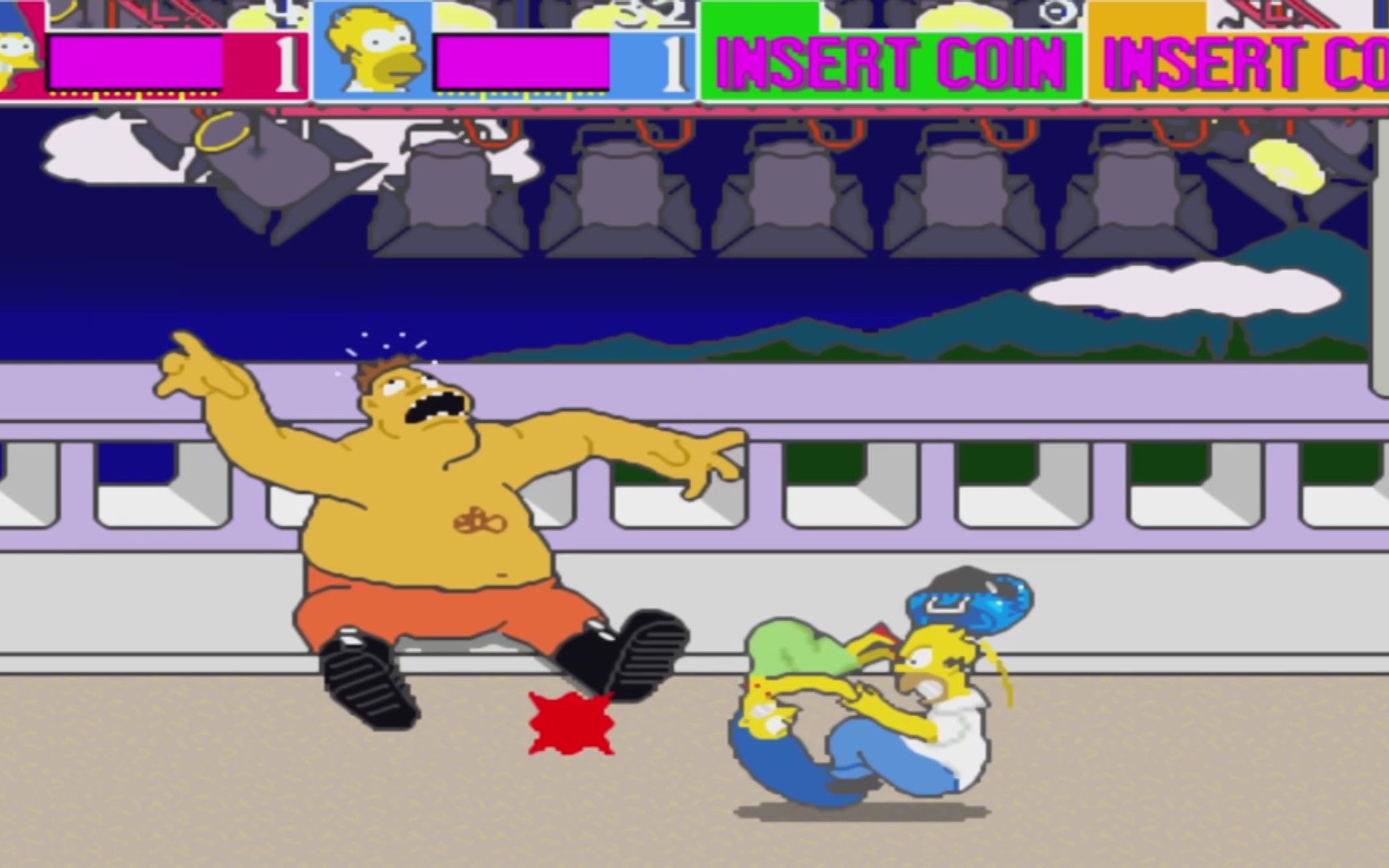 漫画风格的横版过关街机游戏《辛普森一家》 双人通关视频