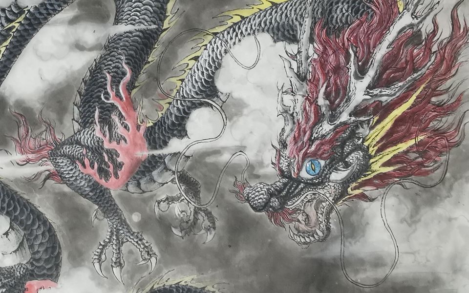 诸君不嫌鄙人才浅,感激不尽,特画墨龙小幅,赠与诸君~望诸君笑纳