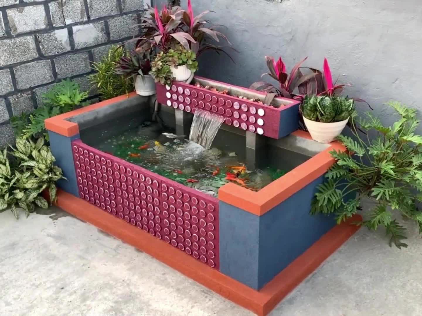 泡棉砖块大变身!diy 水泥砂浆庭院美池