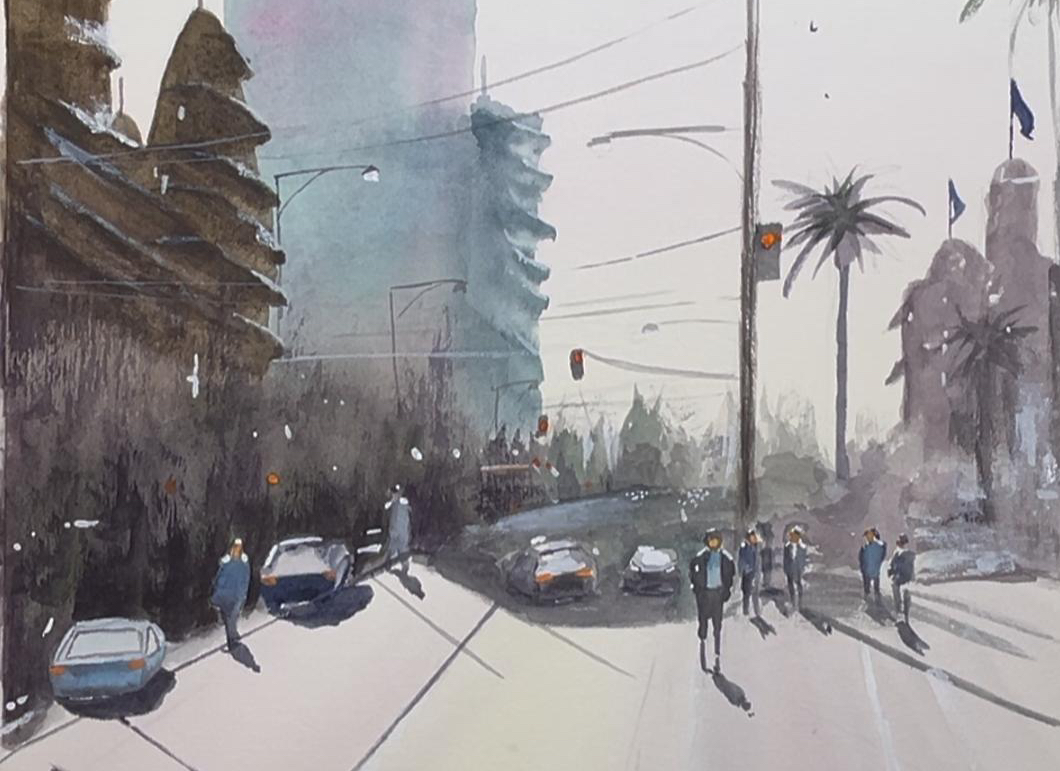 【绘画过程】手绘城市风光,感受艺术的魅力!