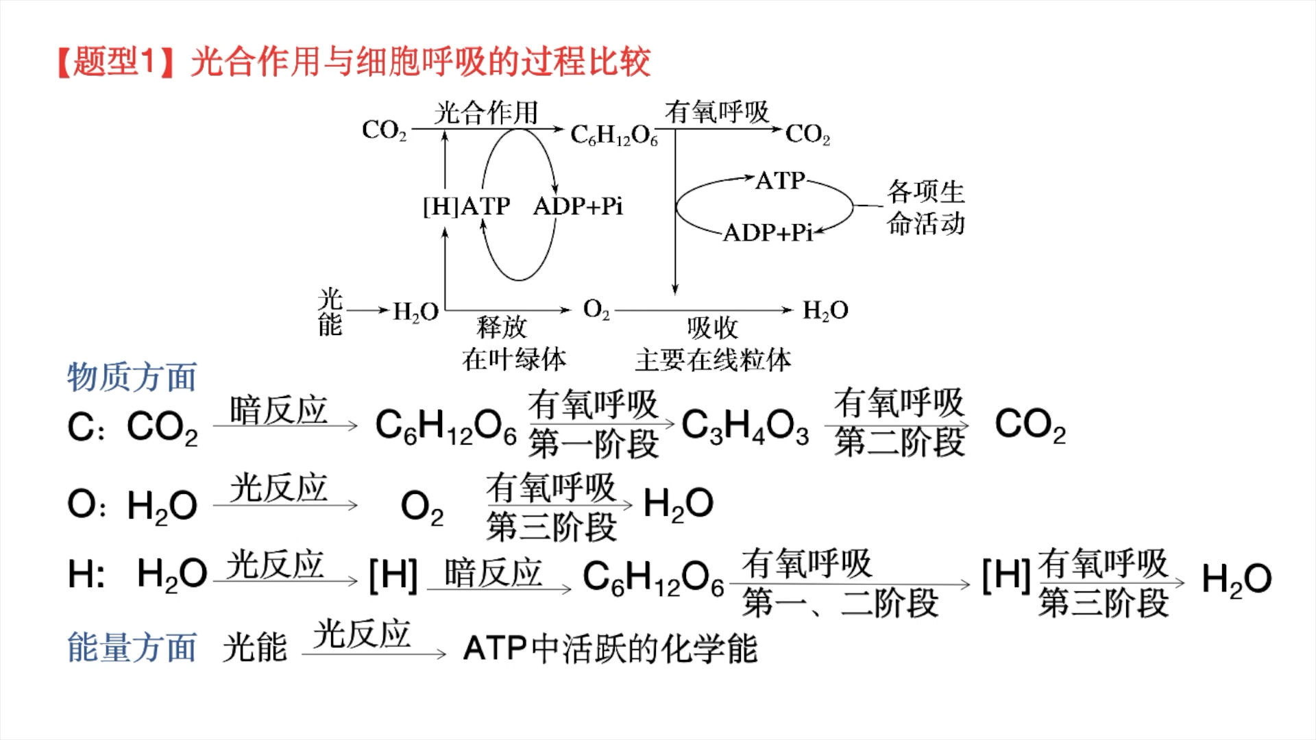 [图]高中生物必修一分子与细胞:光合作用和呼吸作用综合题型1 光合作用与呼吸作用的过程比较