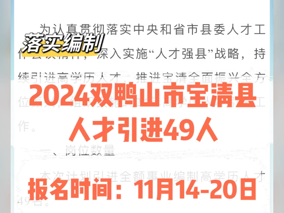 落实编制!2024双鸭山宝清县人才引进49人哔哩哔哩bilibili