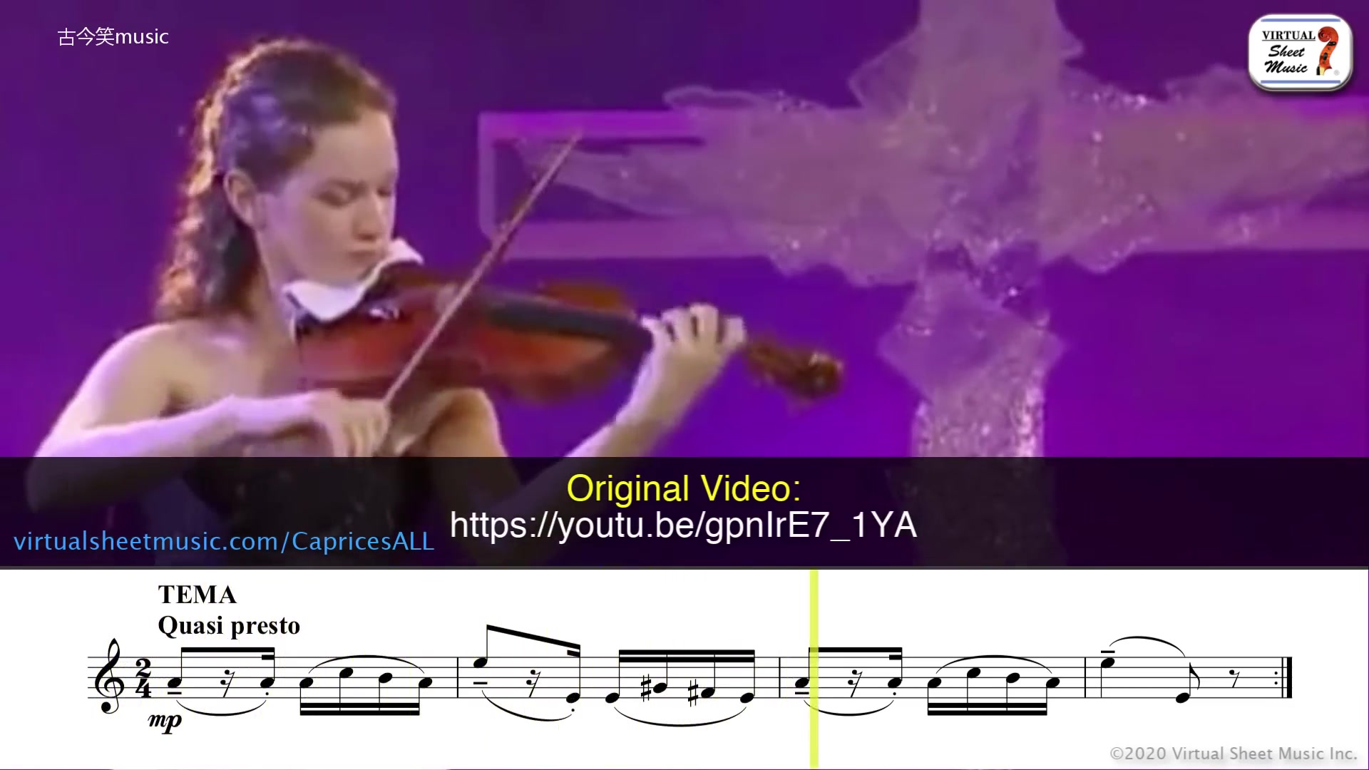 [图]【小提琴】Hilary Hahn - Paganini - Caprice 24 - Sheet Music Play Along