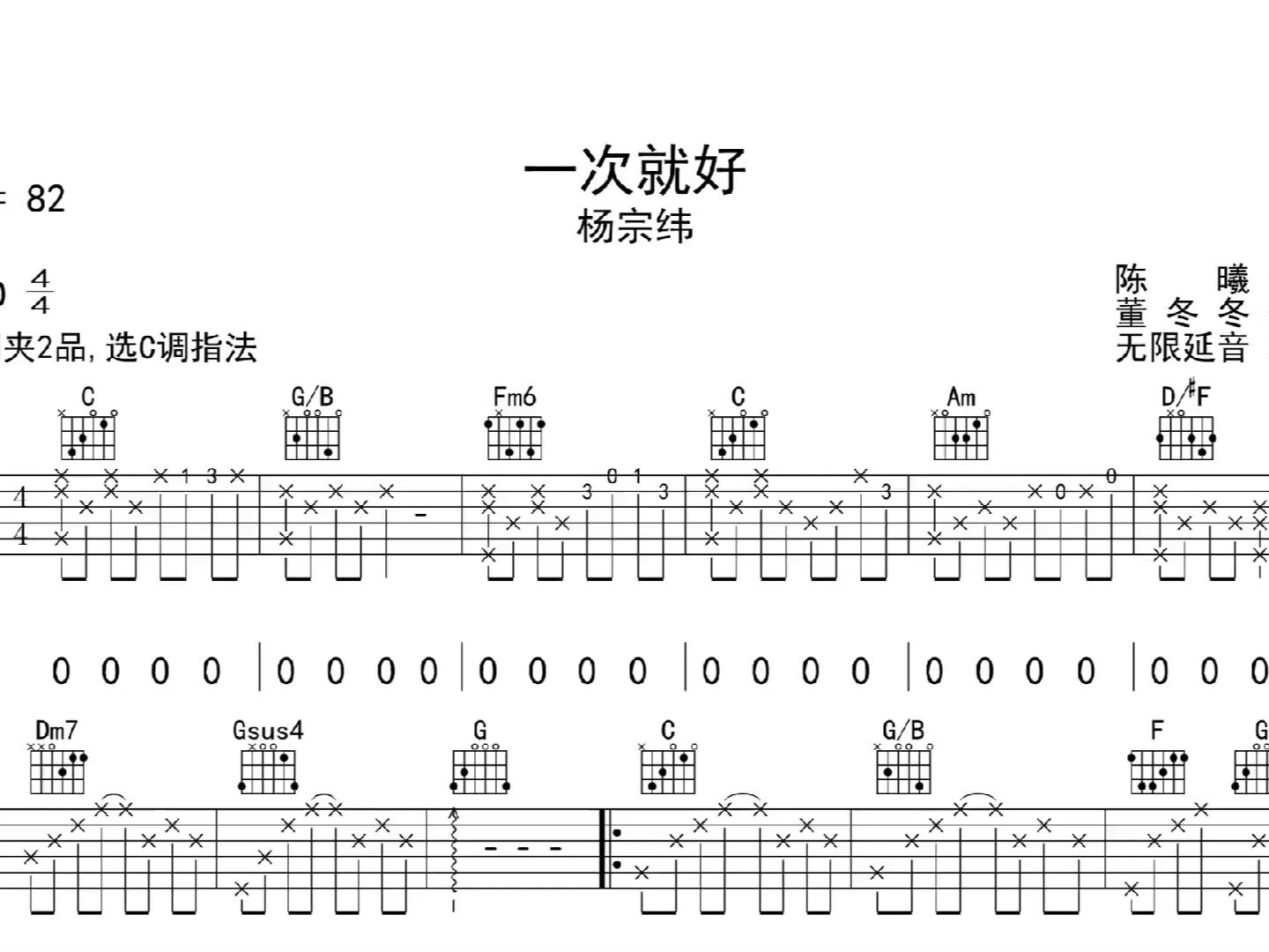 一次就好,吉他譜,吉他彈唱,動態吉他譜