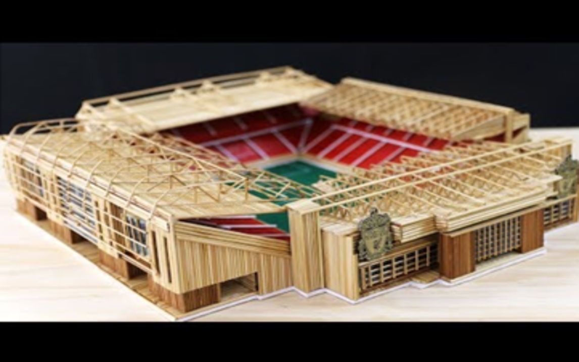 [图]【外国小哥哥制作建筑模型系列】How to make the Anfield stadium of Liverpool with wooden stick