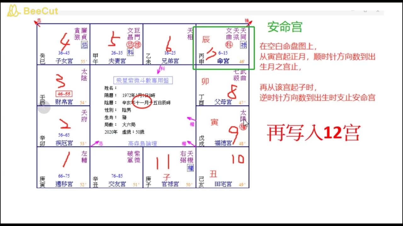 [图]周星飞老师。紫微斗数零基础教学。怎么排紫微斗数命盘的解说