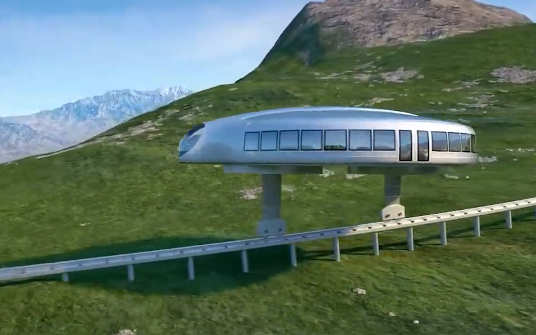 未来的概念火车,两根连杆接一个圆盘,在各种场景中任意穿梭