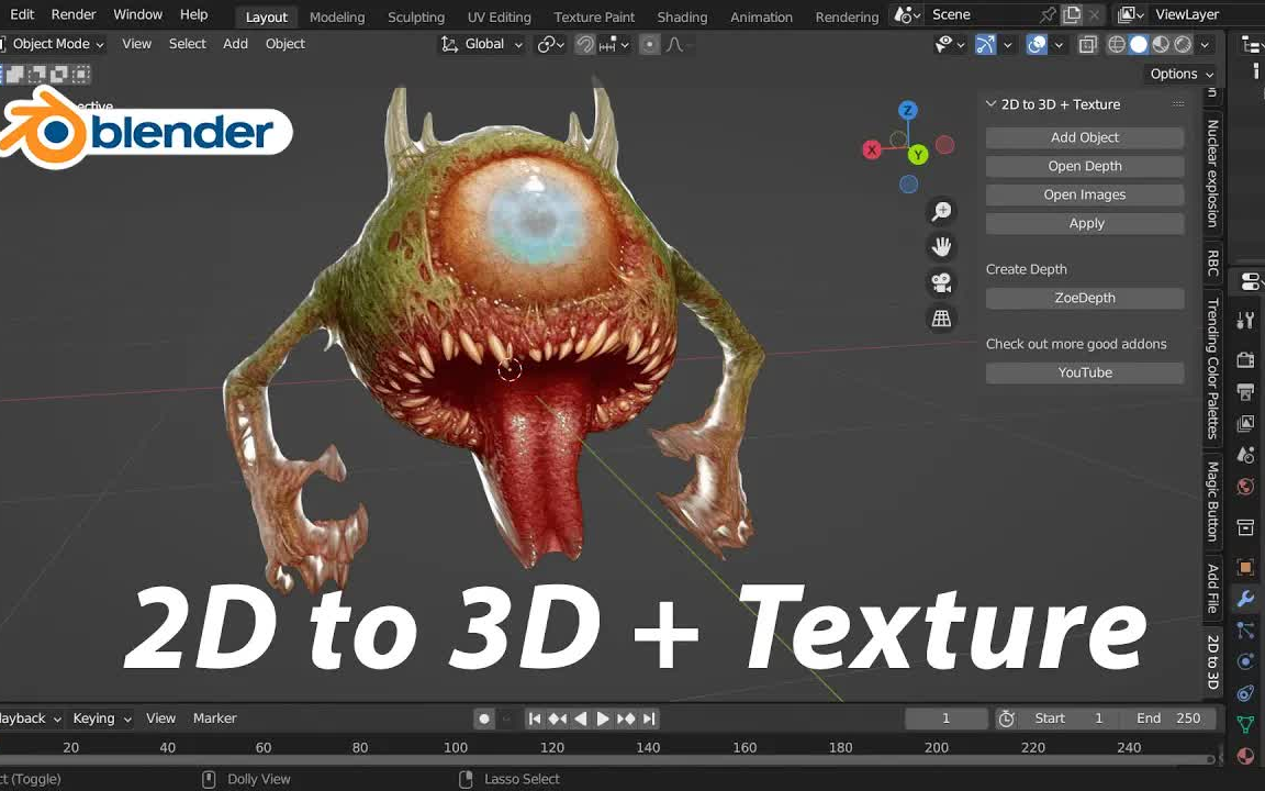 iblender中文版插件 2d to 3d   texture 二维照片转三维立体模型带