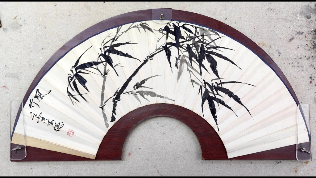 胡玉德老师创作《风竹》《雪竹》国画扇面小写意作品