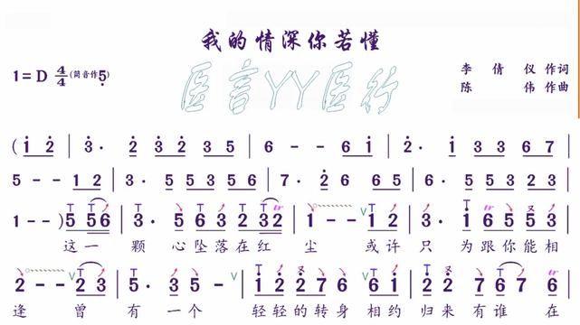 《我的情深你若懂》d 调动态乐谱伴奏曲