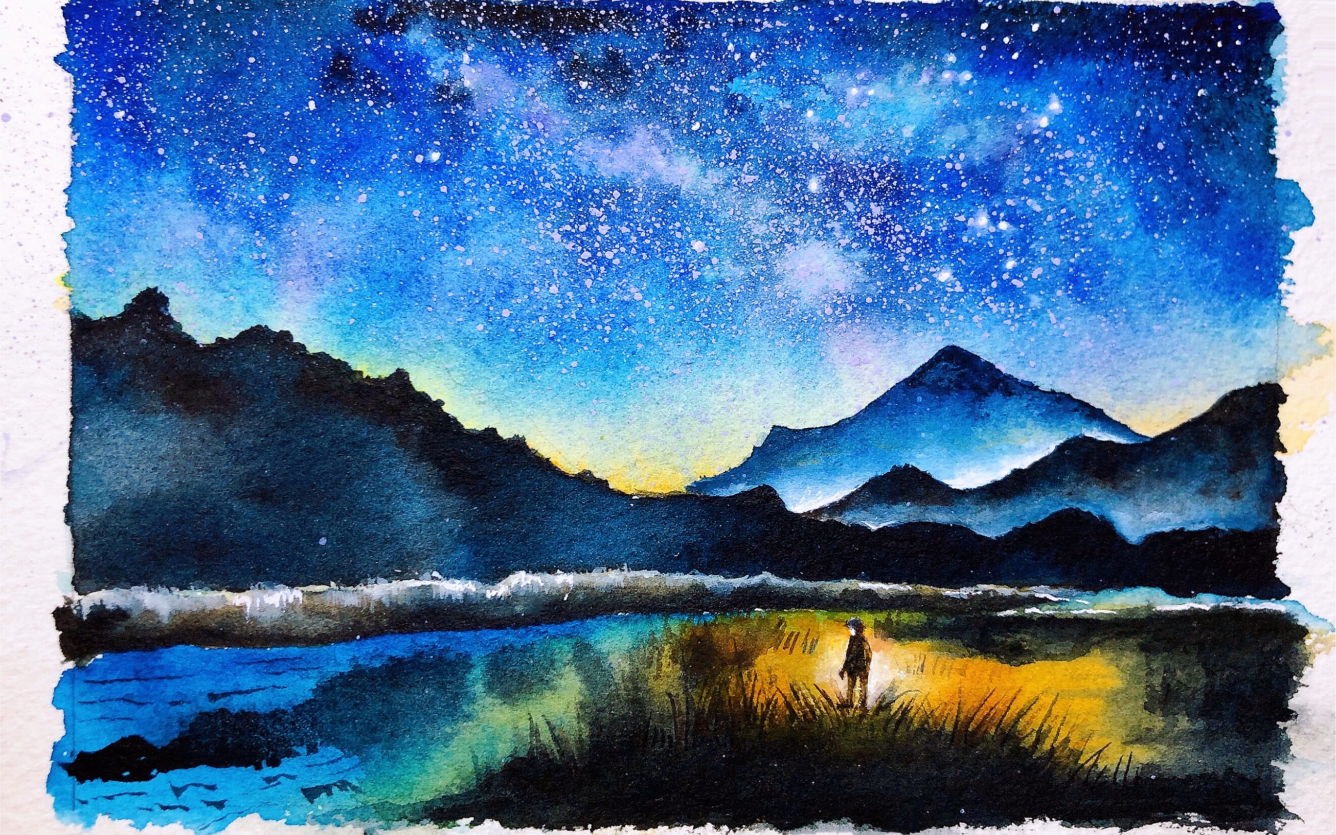 水彩 | 远山星辰