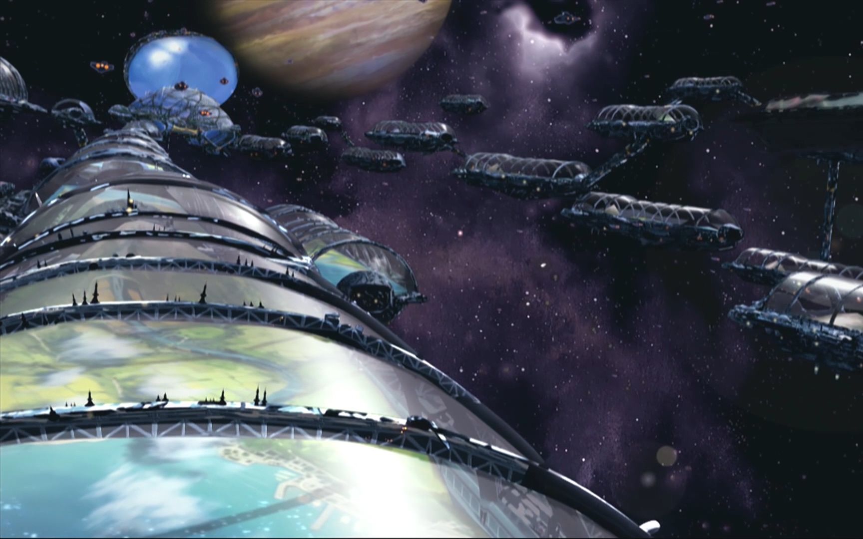 超时空要塞f 到达行星轨道附近的星际殖民飞船 星际殖民飞船内部自然