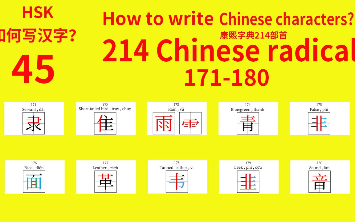 214 Chinese radicals HSK 康熙字典214汉字部首45哔哩哔哩bilibili