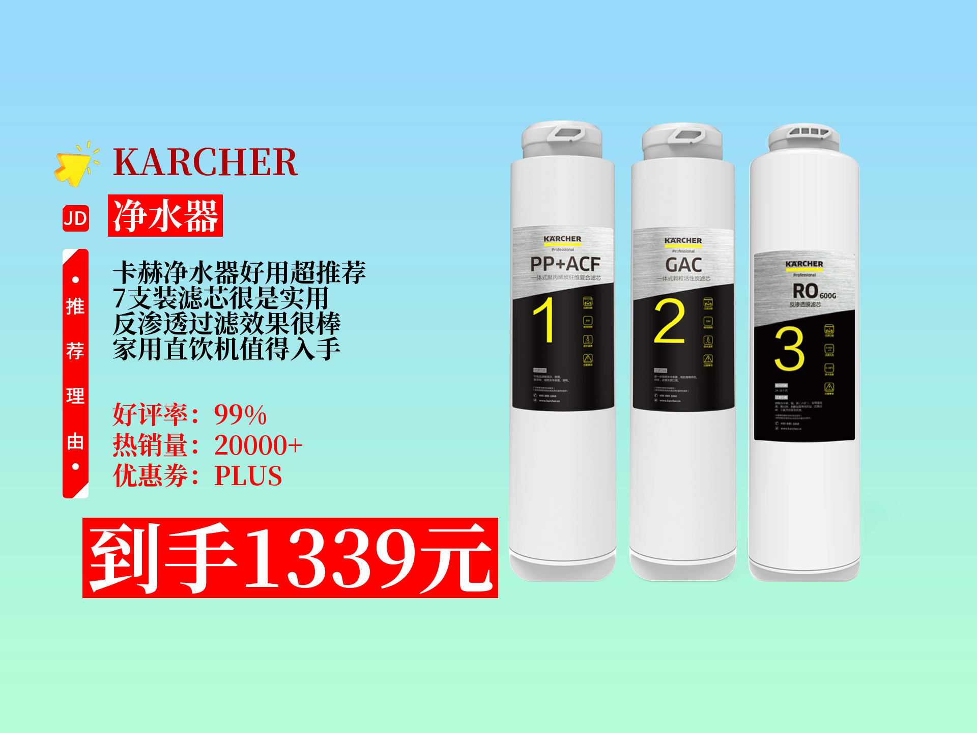 到手1339元,陶氏ro膜,反渗透直饮,0阻垢剂超省心 德国卡赫净水器