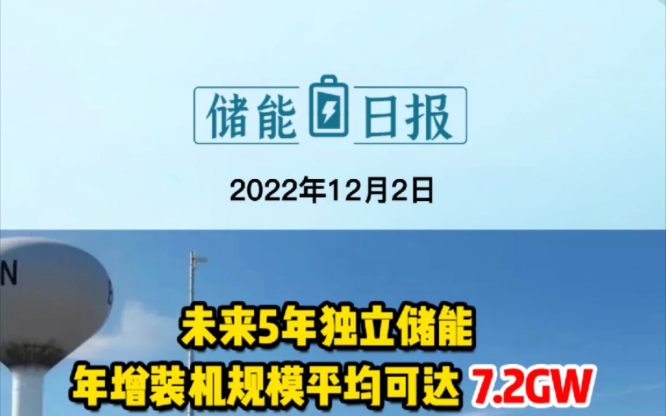 12月2日储能要闻:未来五年独立储能年增装机规模平均可达7.2GW;120千瓦永嘉抽水蓄能电站项目开工;世界海拔最高储能电站投运;哔哩哔哩bilibili