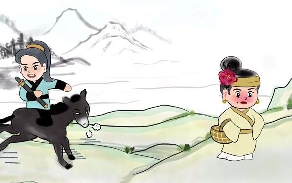 夫妻骑驴 漫画图片