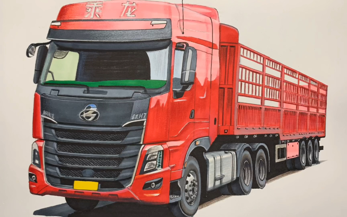 手绘东风柳汽乘龙h7半挂牵引车,喜欢吗
