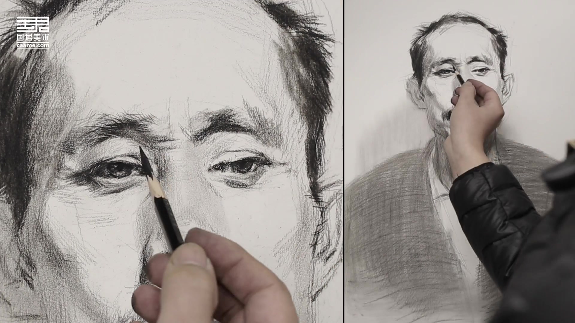 「国君美术] 男中年正面素描头像_李宪奇