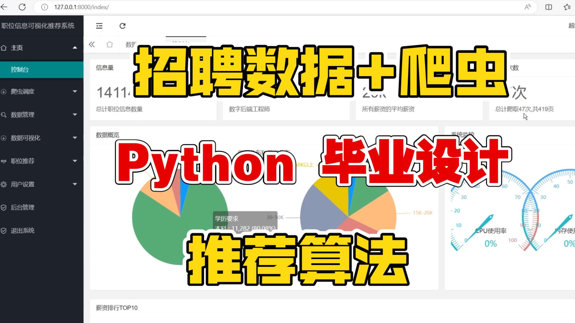 python招聘推荐系统+爬虫+推荐算法+可视化 协同过滤 Django框架 毕业设计哔哩哔哩bilibili