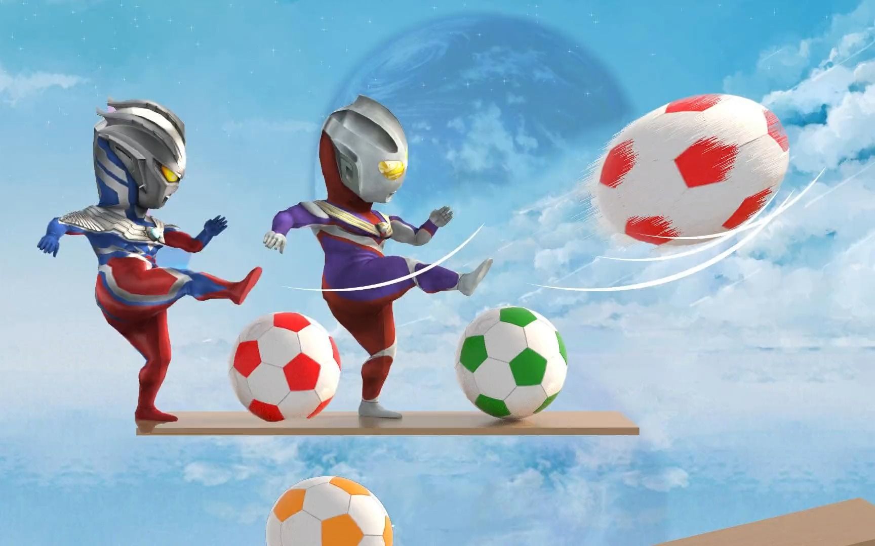 认识颜色 奥特曼在云端踢足球 足球顺着轨道落地