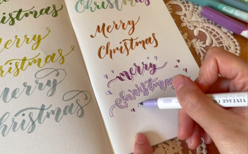 Merry Christmas的英文花体字分享|圣诞快乐手账字体|练字日常Vlog|brush lettering哔哩哔哩bilibili