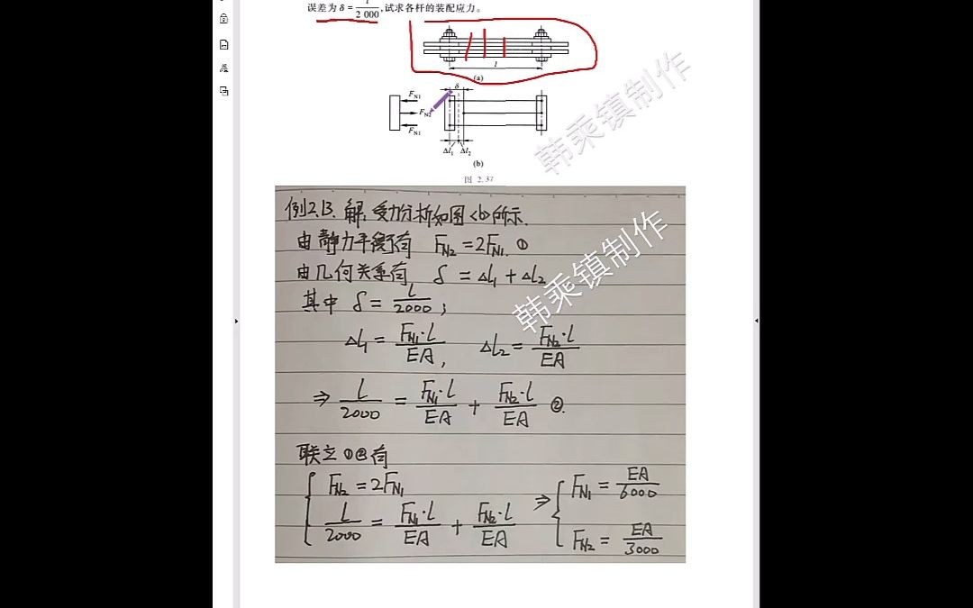 刘鸿文材料力学 例题2.13 #力学 #考研 韩乘镇哔哩哔哩bilibili