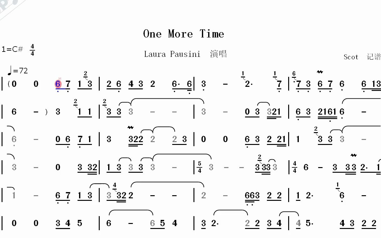【欧美金曲】one more time--laura pausini演唱--动态简谱