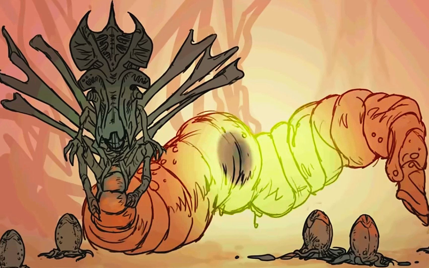 异形科幻动画短片异形出生从皇后产下虫卵孵化抱脸虫寄生异形破胸而出