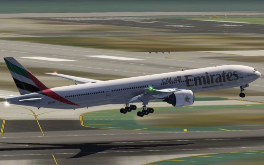 aeroflyfs2020阿联酋航空波音777旧金山国际机场起飞