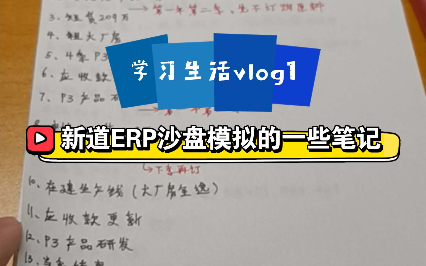 [图]学习生活vlog，新道ERP沙盘模拟的一些笔记。